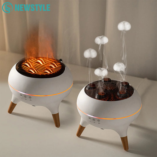 Dynamic Jellyfish Spray Air Humidifiers with Colourful Gradient Flame Night Lights Remote Control Essential Oil Aroma Diffusers