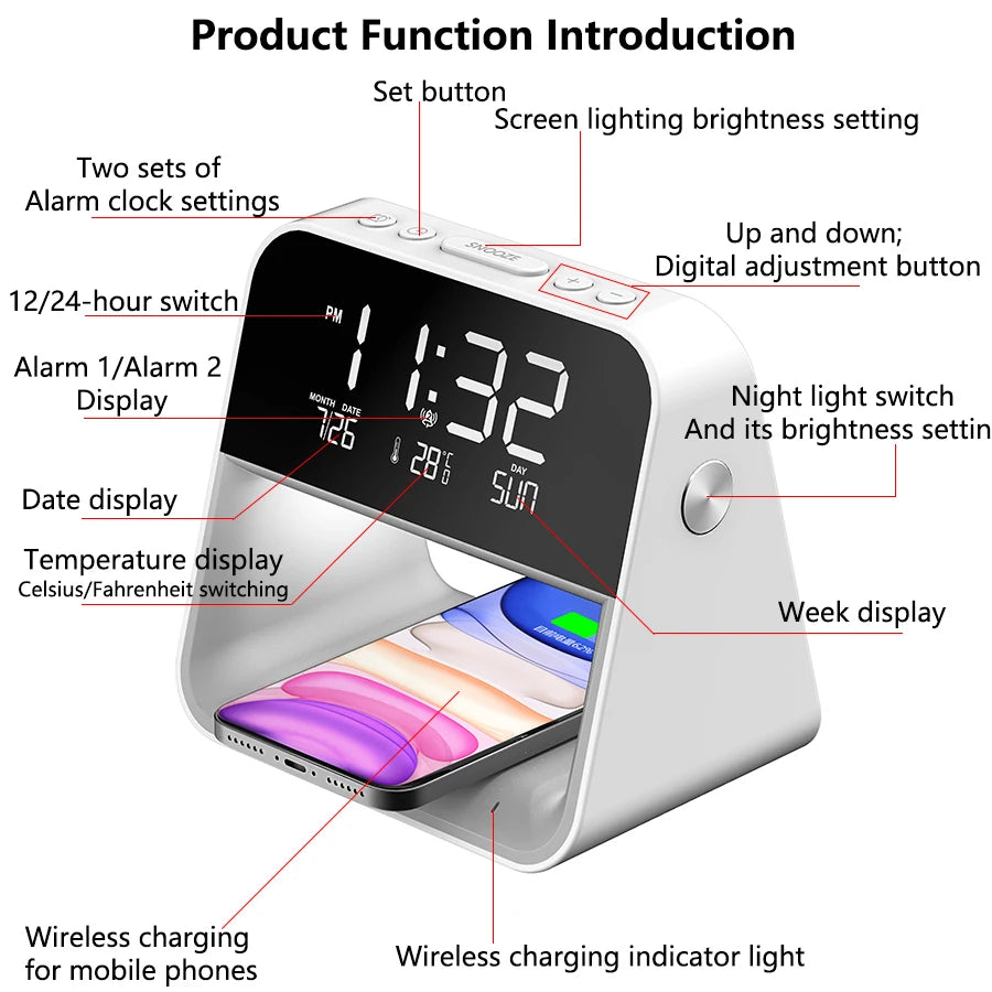 1pc new bedroom bedside lamp clock, made of ABS material suitable for home/office holiday atmosphere decoration USB plug in use