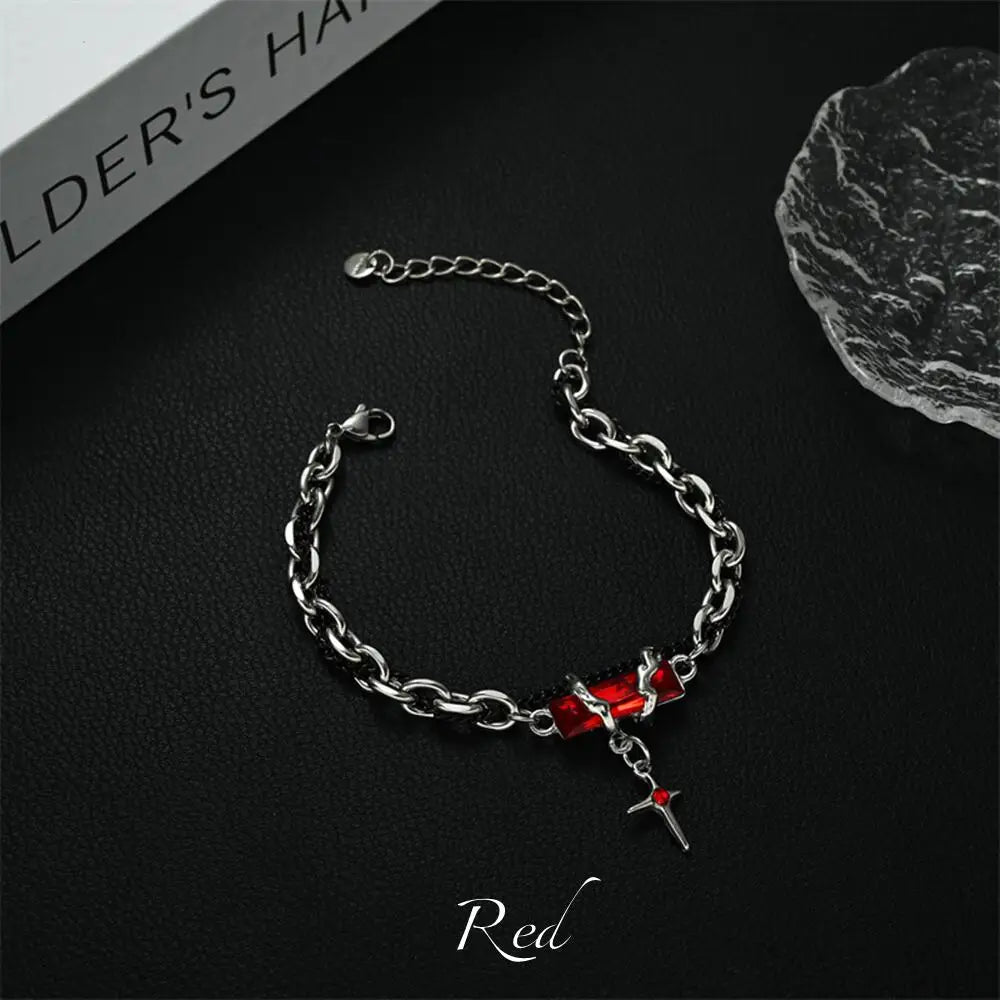 2024 Retro Black Zircon Star Bracelet For Women Men Trend Titanium Steel Punk Nk Chain Unisex Jewelry New Couple Accessories