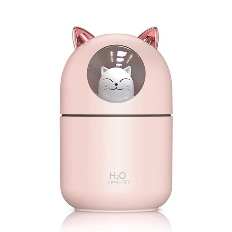 300ML  Air Humidifier Cute Cat Ultra-Silent USB Office Household Bedroom Car Aromatherapy Air Purifier with Led Cool Mist Spray