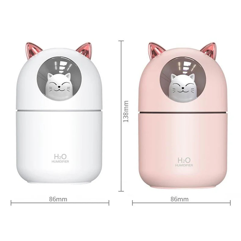 300ML  Air Humidifier Cute Cat Ultra-Silent USB Office Household Bedroom Car Aromatherapy Air Purifier with Led Cool Mist Spray