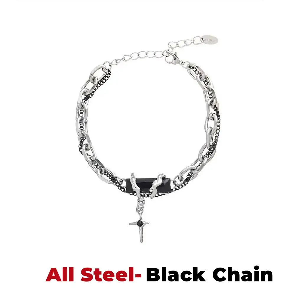 2024 Retro Black Zircon Star Bracelet For Women Men Trend Titanium Steel Punk Nk Chain Unisex Jewelry New Couple Accessories