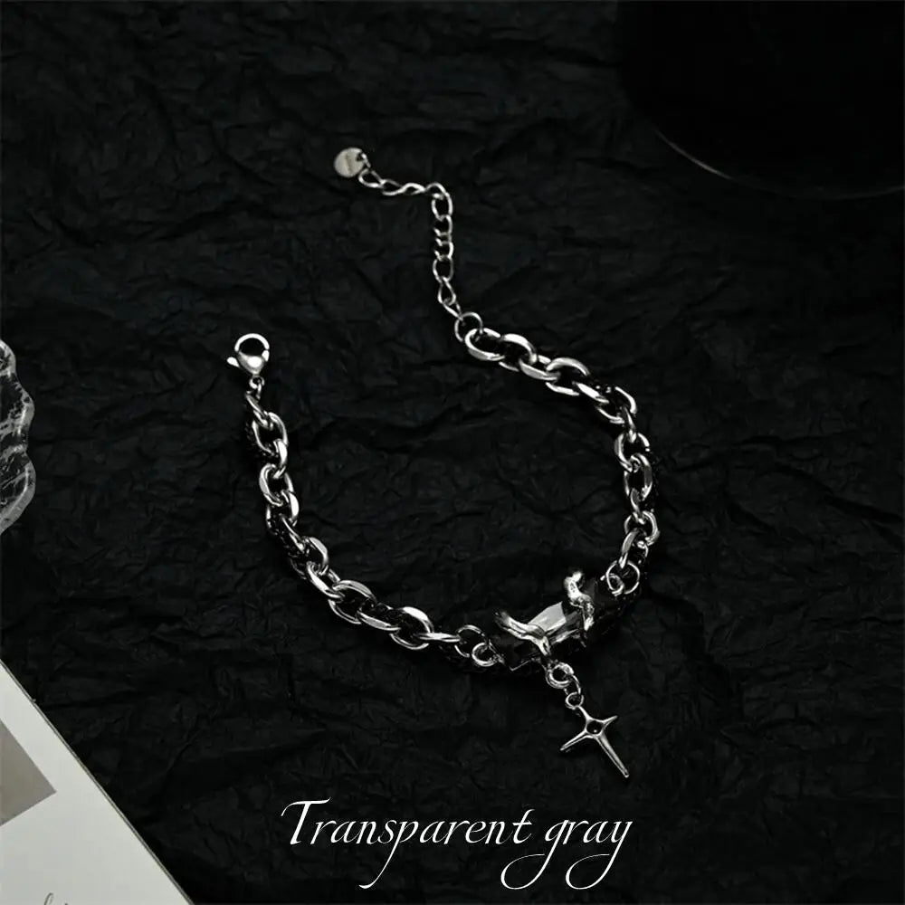 2024 Retro Black Zircon Star Bracelet For Women Men Trend Titanium Steel Punk Nk Chain Unisex Jewelry New Couple Accessories