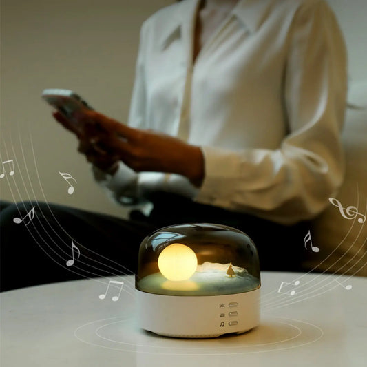 Moon LED Atmosphere Night Light Speaker Bluetooth Rechargeable Dimming Wave Table Lamp Kid Christmas Birthday Gift Bedroom Decor